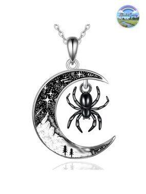 925 Sterling Silver Spider Pendant Necklace Gothic Women